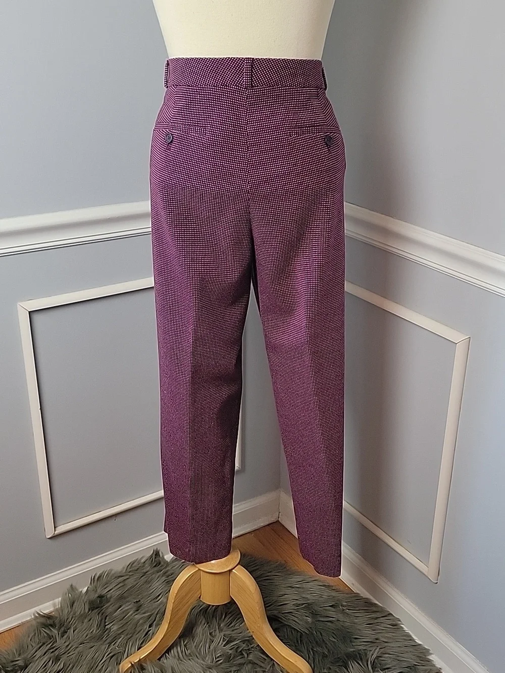 BANANA REPUBLIC Avery Purple White Polka Dot Ankle Cropped Professional Pants 14